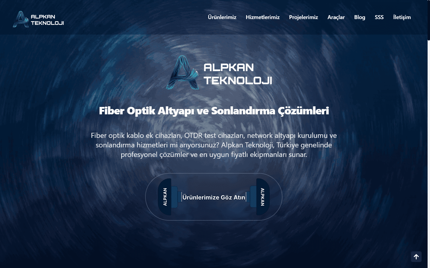 Alpkan Teknoloji fiber optic company website homepage, B2B Next.js corporate site